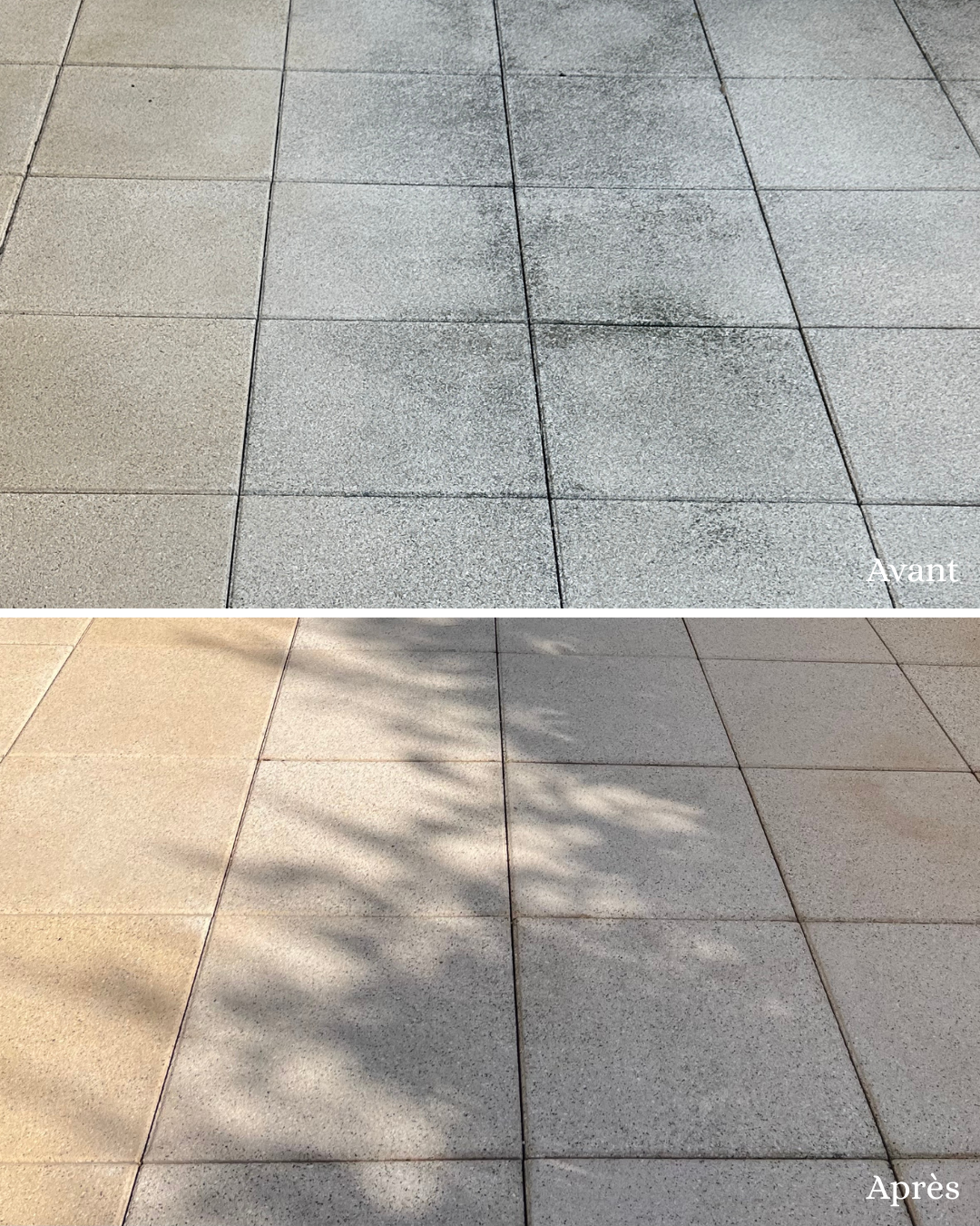Dalles de terrasse avant et après nettoyage vapeur à Montpellier